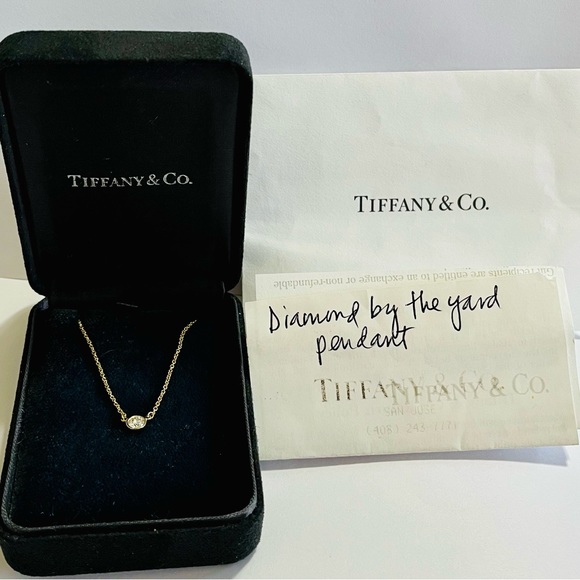 TIFFANY & CO / ELSA PERETTI 18K GOLD DIAMOND BY THE YARD PENDANT NECKLACE .24CT - Picture 3 of 12